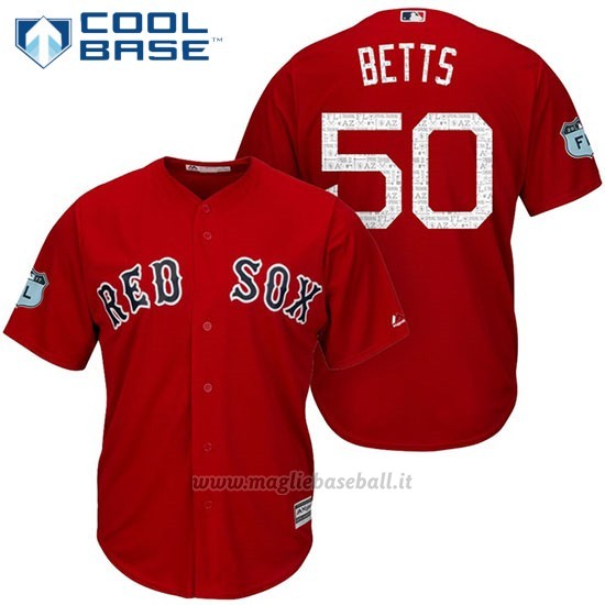 Maglia Baseball Uomo Boston Red Sox 50 Mookie Betts Boston Red Sox Rosso 2017 Allenamento Primaverile Cool Base Giocatore